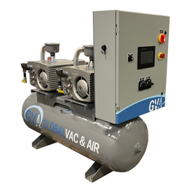 GlobalVac VR02B-XXD-08H-005, Duplex 2.4 HP Rotary Vane Vacuum System, 21 SCFM, 29.9" Ultimate Vacuum, 80 Gallon, 3-Phase