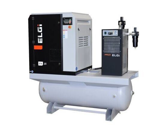 ELGI 20 HP Variable Speed Drive Rotary Screw Air Compressor, 63.4 CFM, 120 Gallon Air Tank with Air Dryer, 460/3/60 | EN15V-125-120T-G2A