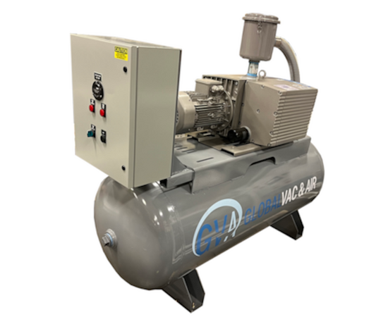 GlobalVac VR06A-XXD-12H, 6.4 HP Rotary Vane Vacuum System, 29.9" Ultimate Vacuum, 120 Gallon, 3-Phase