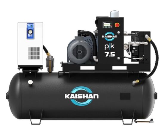 Kaishan 7.5 HP Rotary Screw Air Compressor, 24 CFM, Air Dryer, 80 Gallon Tank, 3-Phase, PK T-7.5A3F