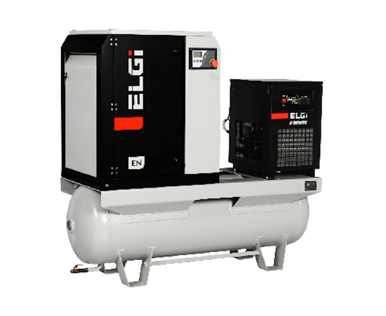 ELGI 15 HP Rotary Screw Air Compressor offering 55 CFM @ 125 PSI, 120 Gallon Air Tank with Air Dryer 208-230/460-Volt, 3-Phase | EN11-125-120T-G2A